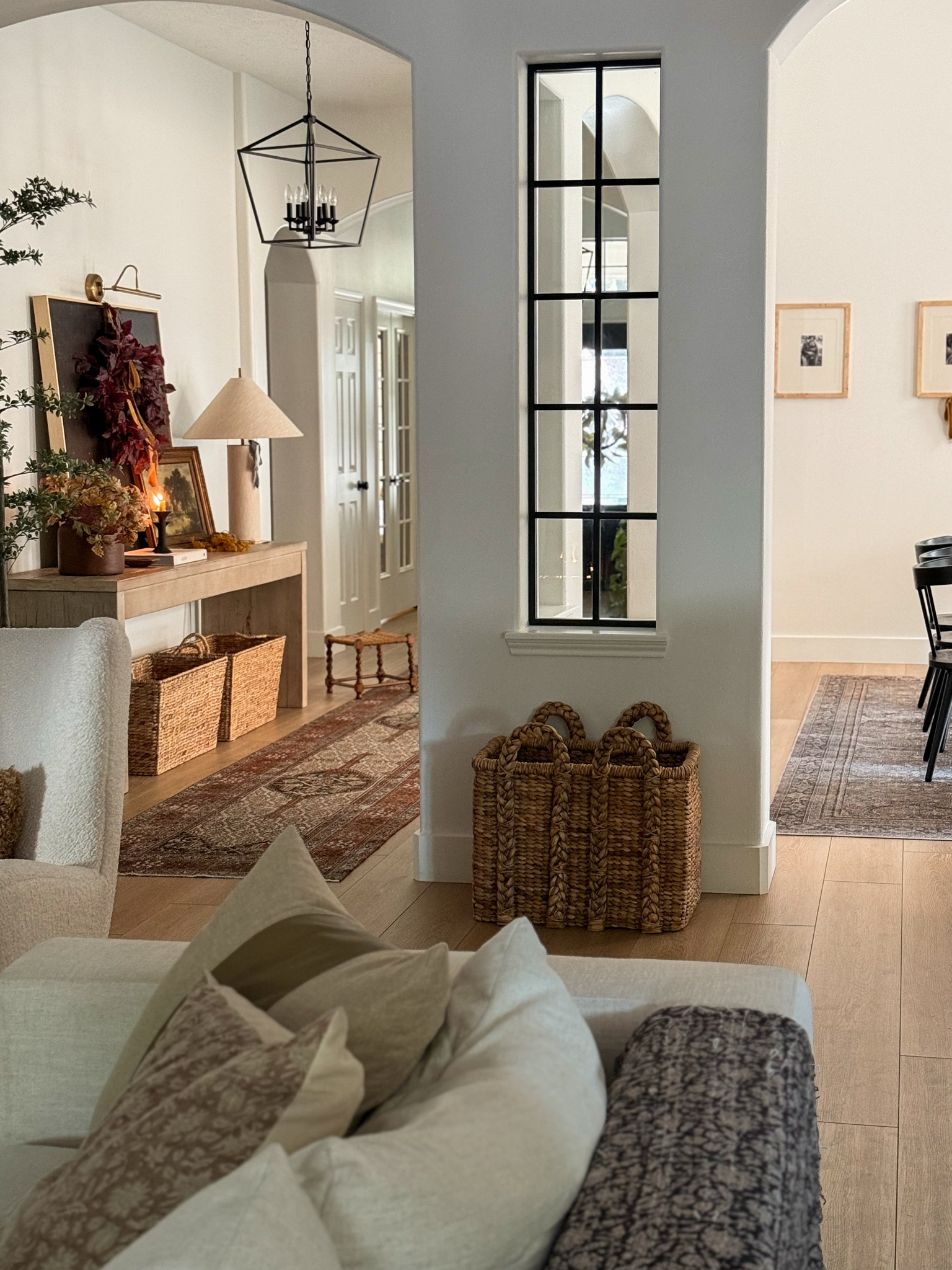 Entry, Dining Room and Living Room View!

Open Concept, Entry Styling, Modern Organic, Console Table, Interior Window, Vintage Rug, Vintage Runner, Antique Runner, Vintage Art, Abstract Print, Table Lamp, Linen Lamp, Faux Olive Tree, Large Planter, Seagrass Basket, Large Basket, White Sofa, Throw Pillows, Gallery Wall, Matter Frame, Mantle Styling, Fall Mantle, Fall Living Room, Fall Entry, McGee and Co

#LTKFindsUnder50 #LTKFindsUnder100 #LTKHome