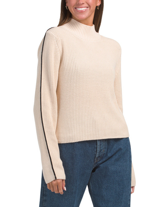 Cotton Mock Neck Sweater With Contrast Trim | TJ Maxx