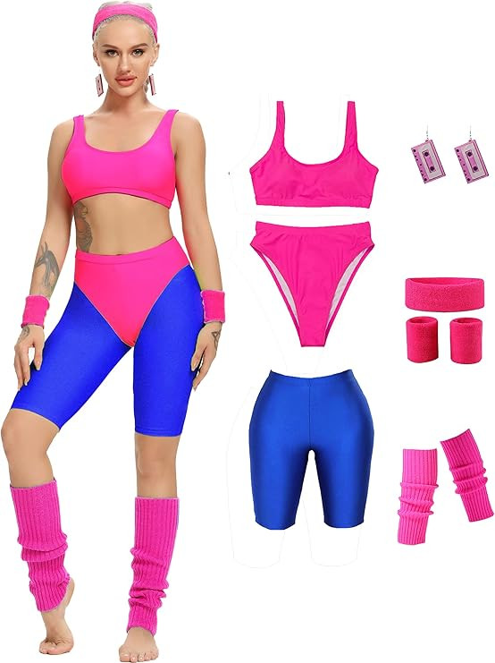 MIAIULIA Womens 80s Workout Costume Outfit 80s Accessories Set Leotard Neon Legging Headband Wris... | Amazon (US)