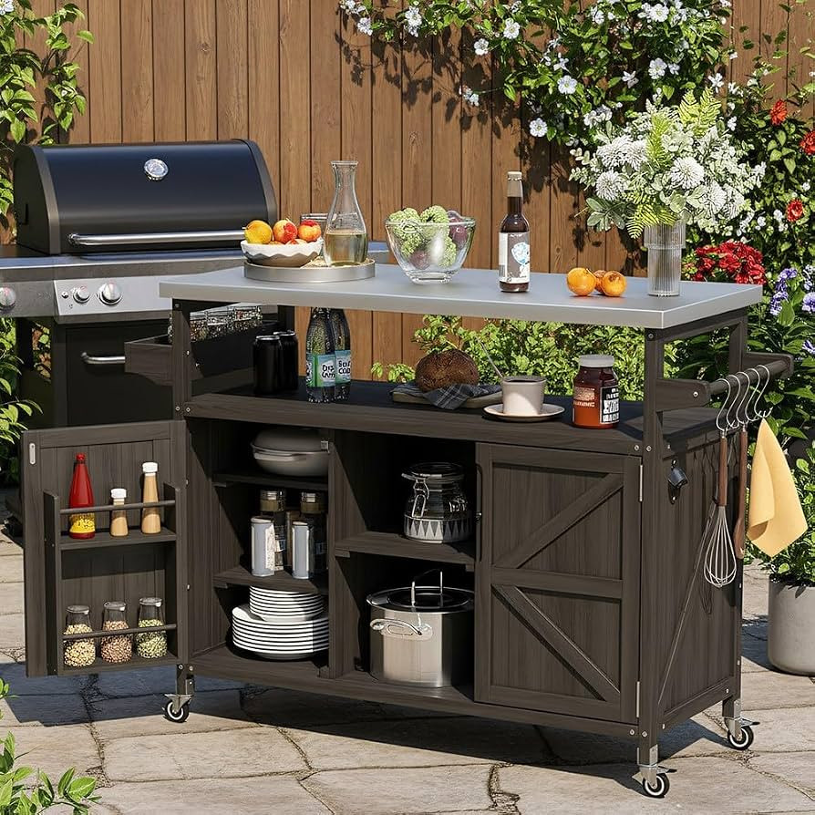 Merax Carrito de cocina de 50 pulgadas con ruedas y parte superior de acero inoxidable, marco de ... | Amazon (US)