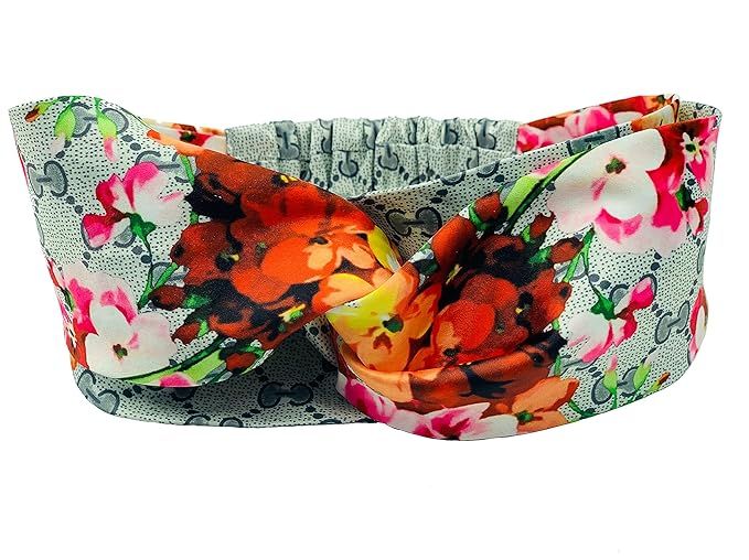 LUX TRENDS Floral Print Silk Turban Fashion Headband Criss Cross Knot Hair Band | Amazon (US)