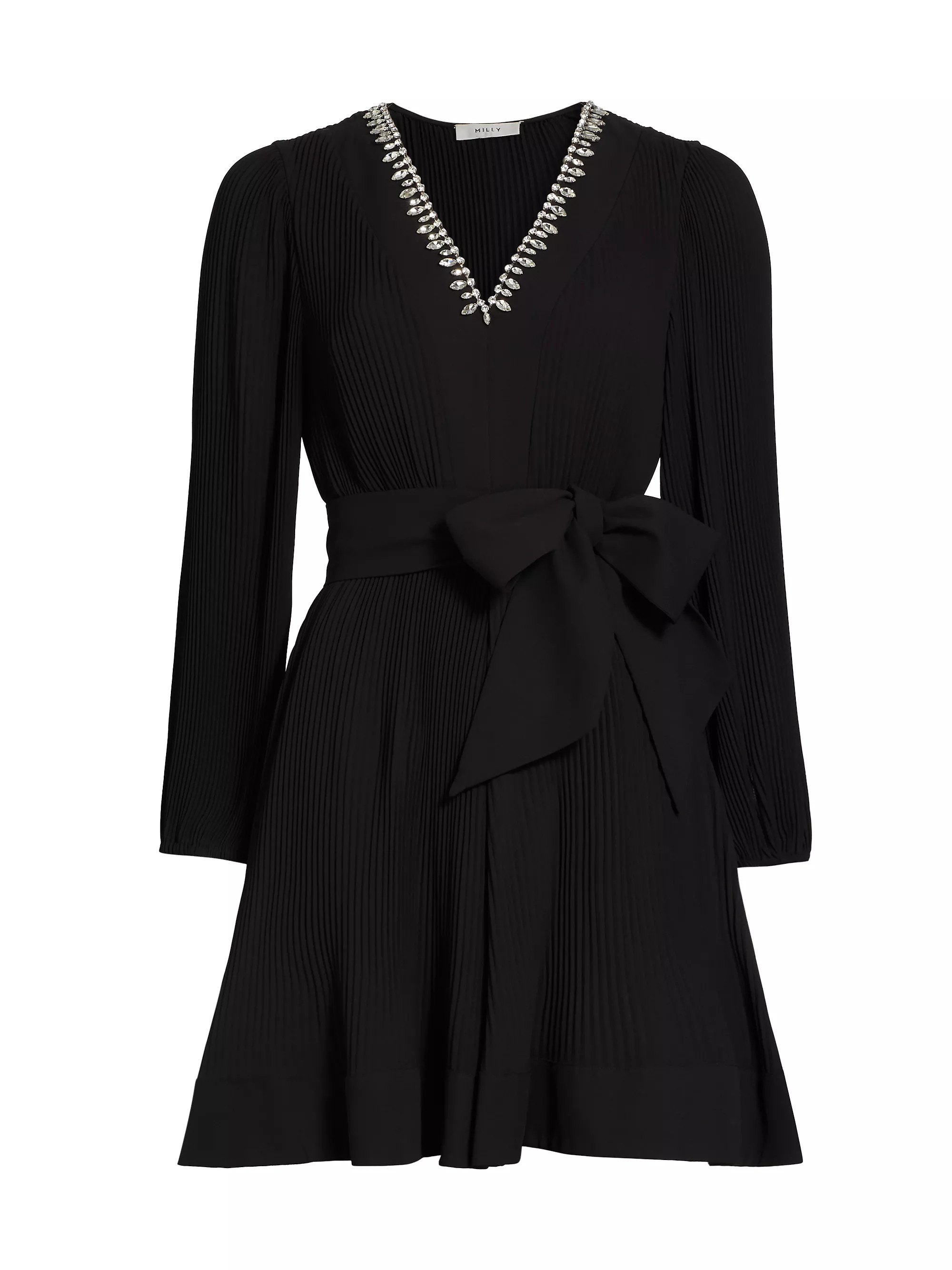 Liv Embellished Pleated V-Neck Minidress | Saks Fifth Avenue