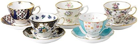 Royal Albert 100 Years Anniversary Collection 1900-1940 5-Piece Teacup Set, Mostly White with Mul... | Amazon (US)