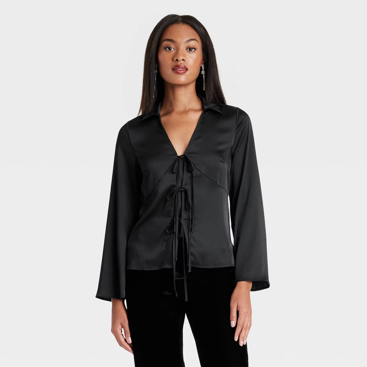 Women's Long Sleeve Satin Tie Blouse - A New Day™ | Target