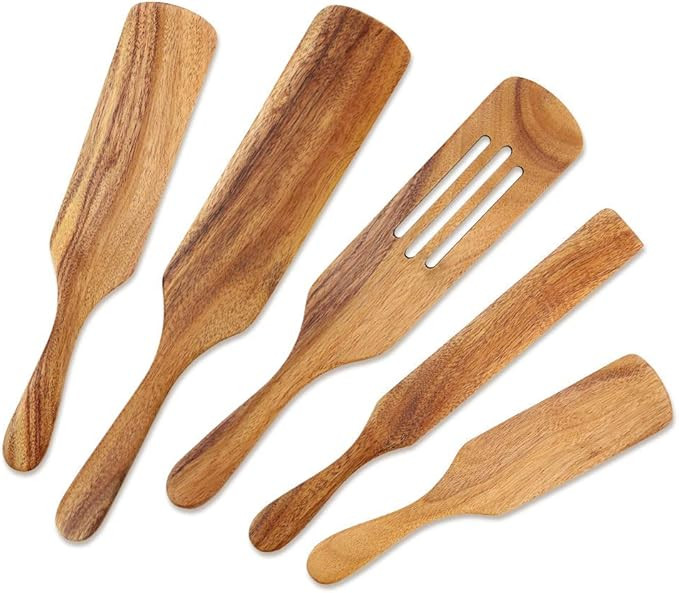 Wooden Cooking Utensils, Wooden Spatulas Set As Seen On TV, AOOSY 5 Pcs Natural Acacia Wood Spurt... | Amazon (US)