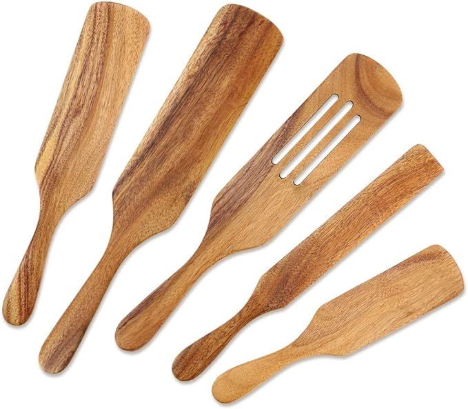 Wooden Cooking Utensils, Wooden Spatulas Set As Seen On TV, AOOSY 5 Pcs Natural Acacia Wood Spurt... | Amazon (US)