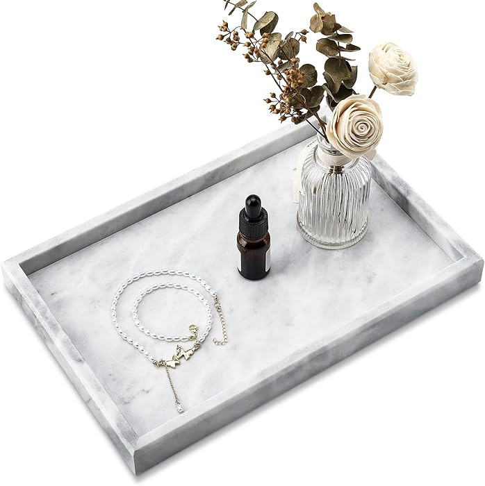 Real Natural Marble Tray for Bathroom, Vanity, Kitchen and Desktop, Rectangle Genuine Marble Ston... | Amazon (US)