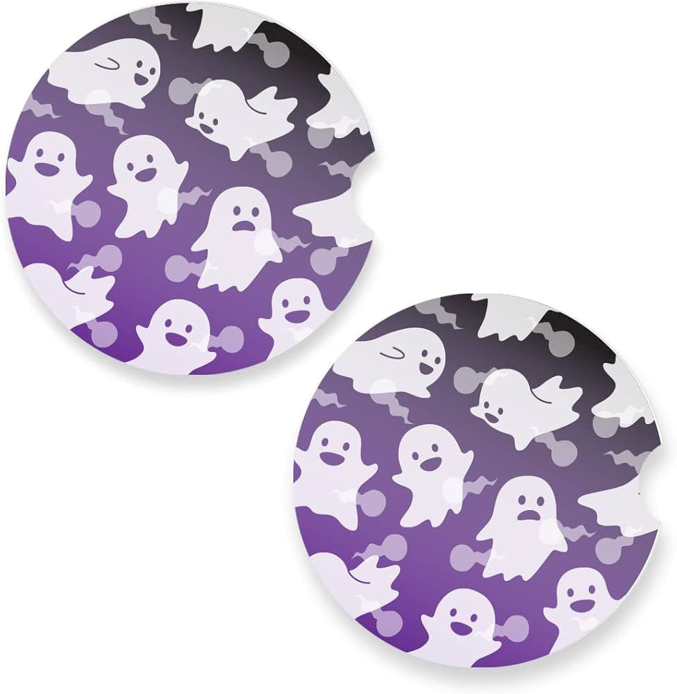 Ghost Pattern Halloween Car Coaster for Cup Holders 2.56" Ceramic Stone Drink Coaster, Set of 2 P... | Amazon (US)
