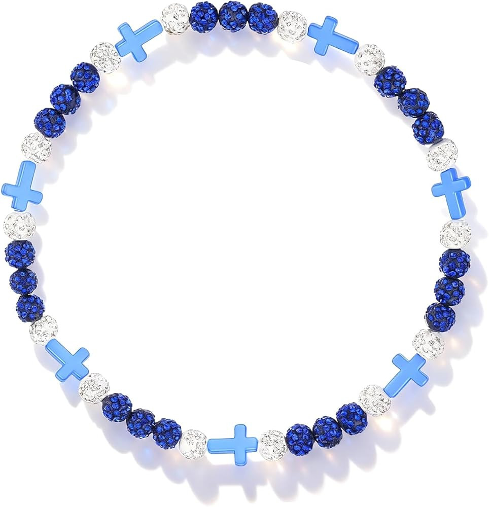 Baseball Beaded Cross Necklace for Boys Girls Kids Men,Rhinestone Discoball Bling Necklace -Baseb... | Amazon (US)