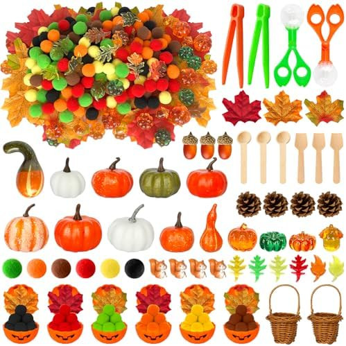 430 Pcs Thanksgiving Fall Sensory Bin Filler Fine Motor Counting and Color Sorting Kit Pumpkin Bo... | Amazon (US)