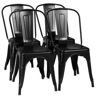 Black Tolix Style Dining Side Chair Stackable Bistro Cafe Metal Stool (Set of 4 ) | The Home Depot