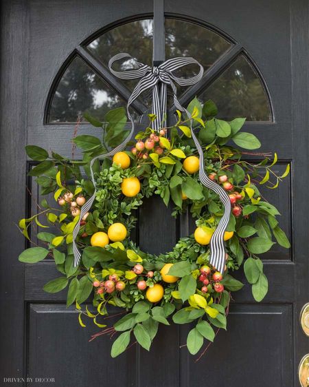 I love this handmade wreath with lemons for spring and summer! It makes such a gorgeous addition to our front door! Home decor ideas, spring porch, porch decor 

#LTKhome