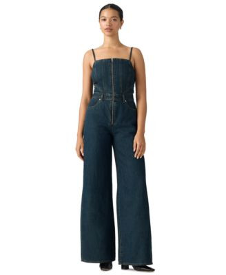 Premium Women's Seamed Wide-Leg Denim Jumpsuit | Macy's