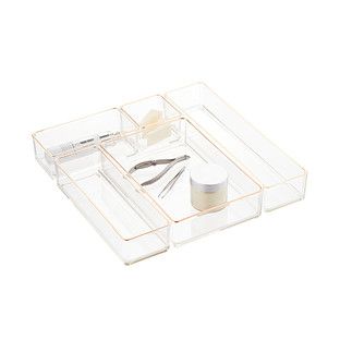 Clear Acrylic Stackable Drawer Organizers Copper Trim Set of 5 | The Container Store