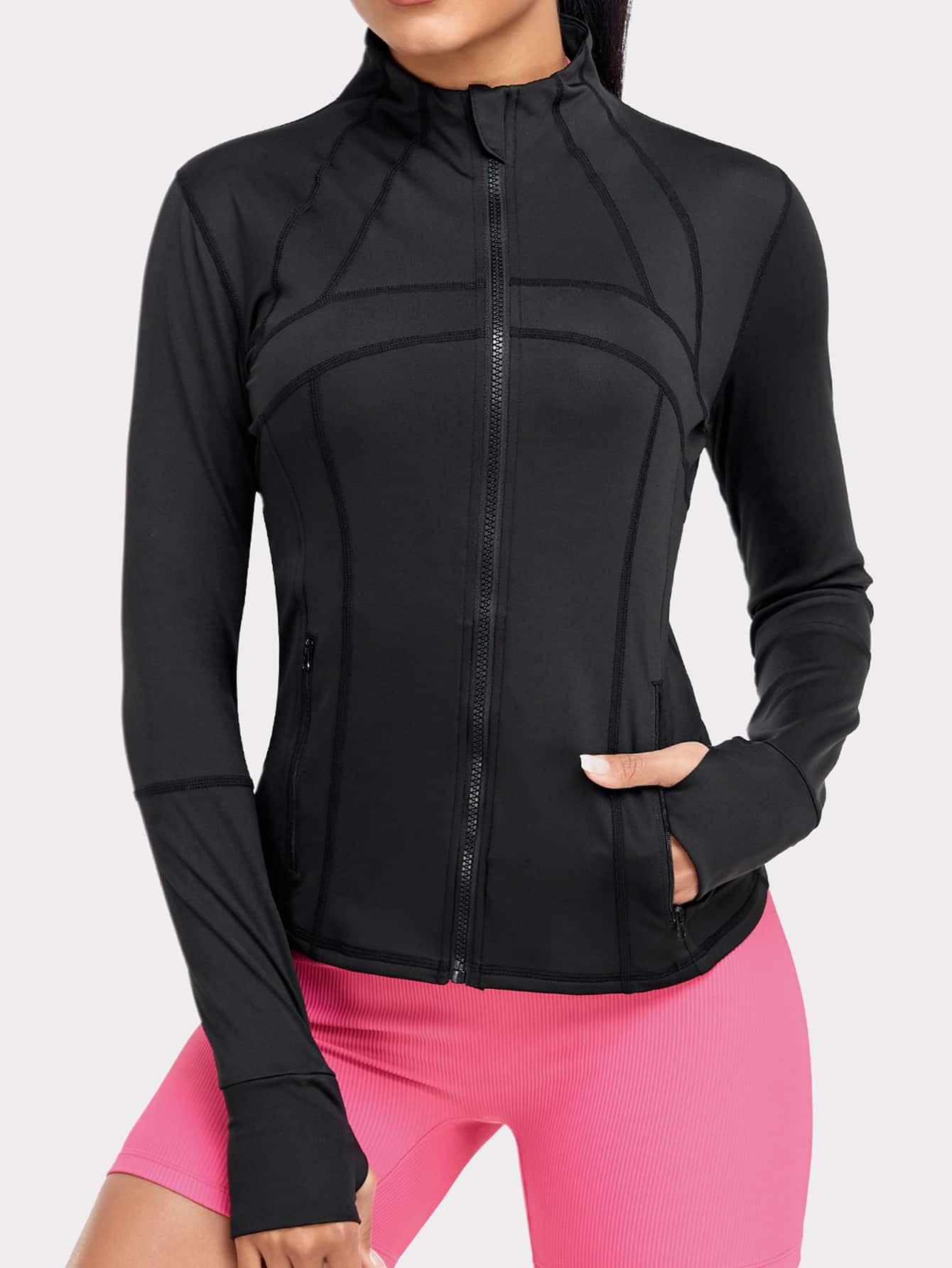 VUTRU Zip Up Slant Pocket Sports Jacket With Thumb Holes | SHEIN