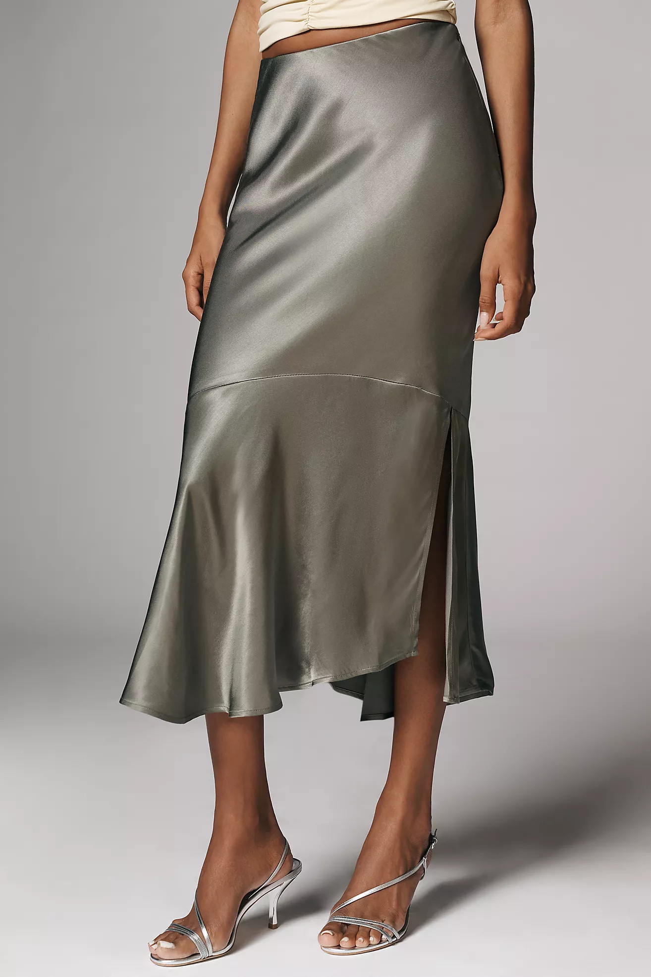 Maeve Satin Asymmetric Midi Skirt | Anthropologie (US)