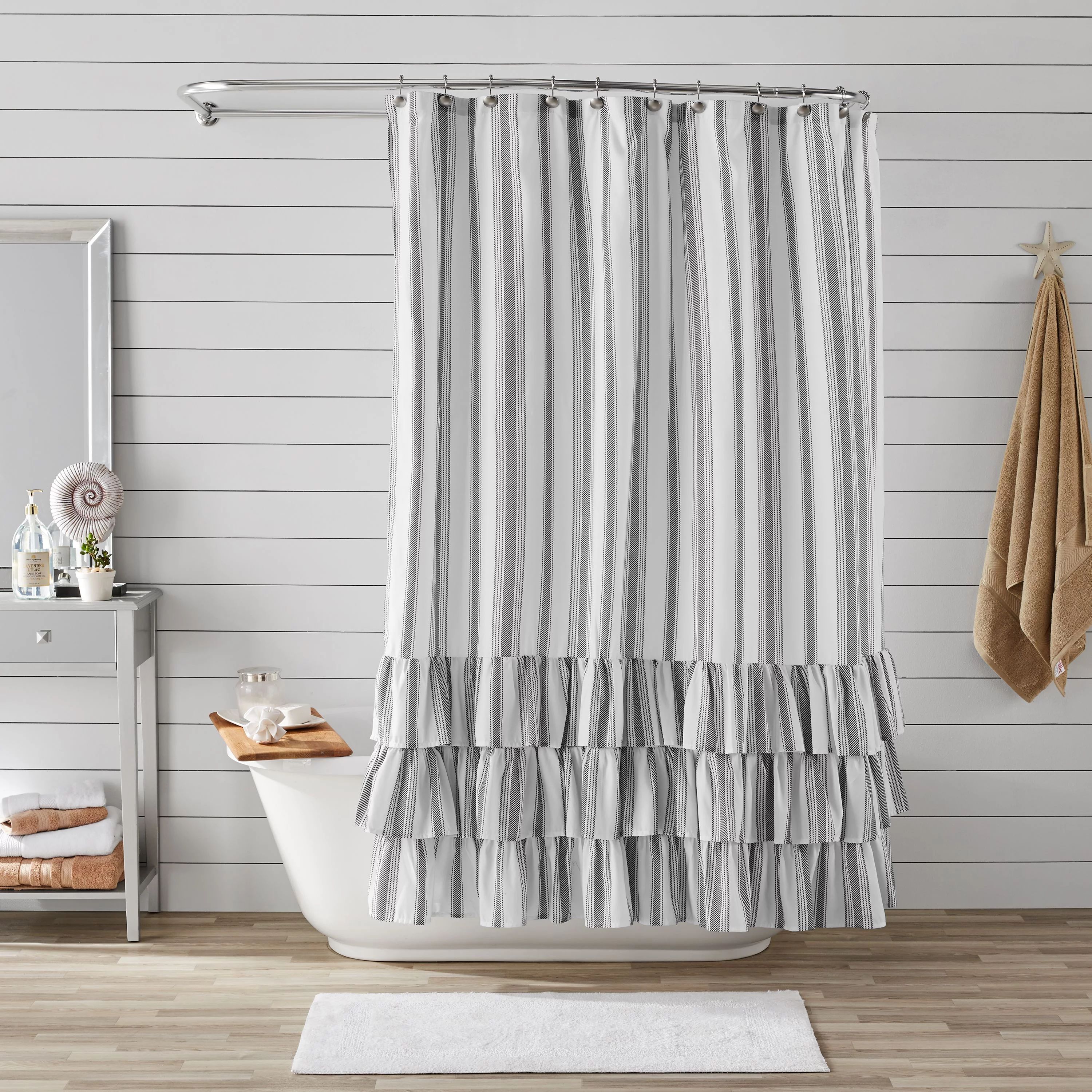 Striped Ruffle Printed Polyester Microfiber Fabric Shower Curtain by Better Homes & Gardens, Ruff... | Walmart (US)
