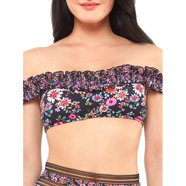 Jessica Simpson Women's Contemporary Posy Fields Gathered Off the Shoulder Bandeau Bra Swimsuit | Walmart (US)