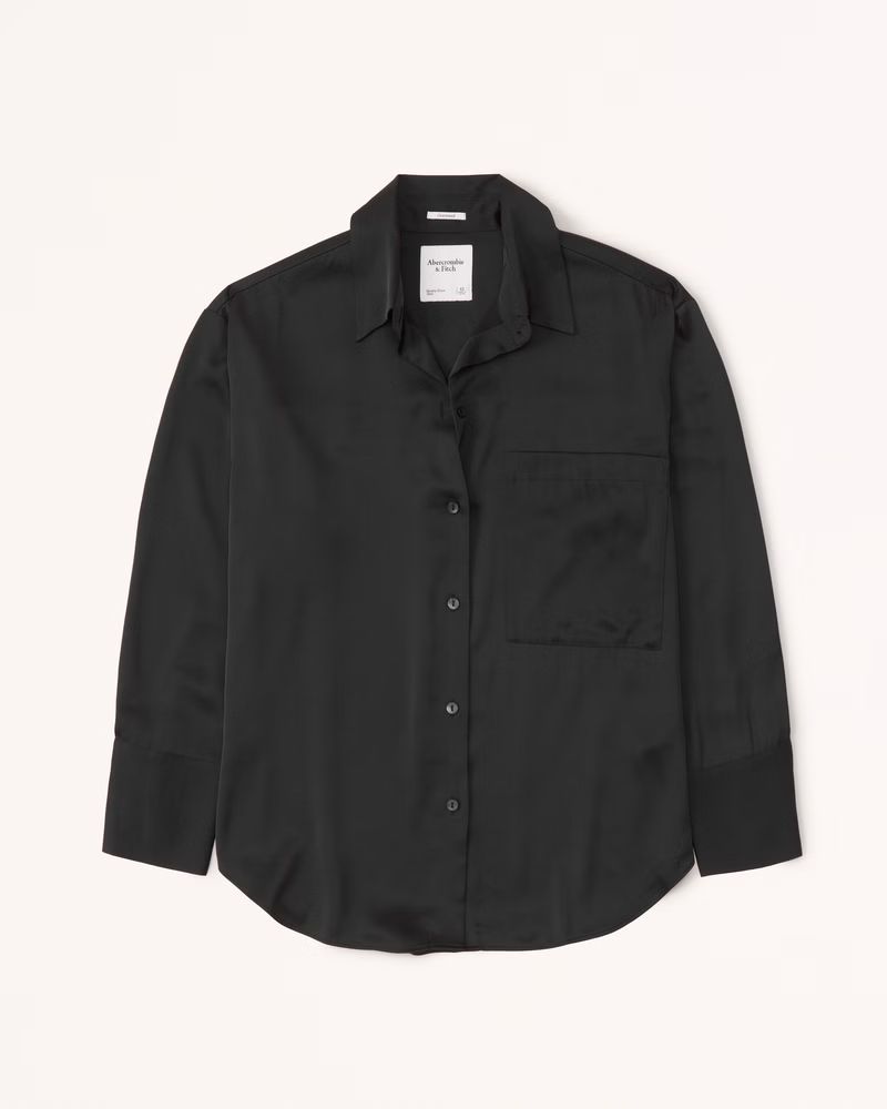 Long-Sleeve Oversized Satin Button-Up Shirt | Abercrombie & Fitch (US)