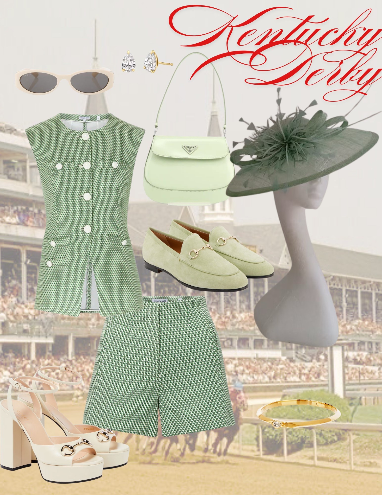 #KentuckyDerby #KentuckyOaks #ChurchillDowns #Louisville #Lexington #Kentucky #horseracing #racingOOTD #fashionablefilly #fashionattheraces #horseraces #offtotheraces #andtheyreoff #green #veronicabeard #gucci #equestrian 
