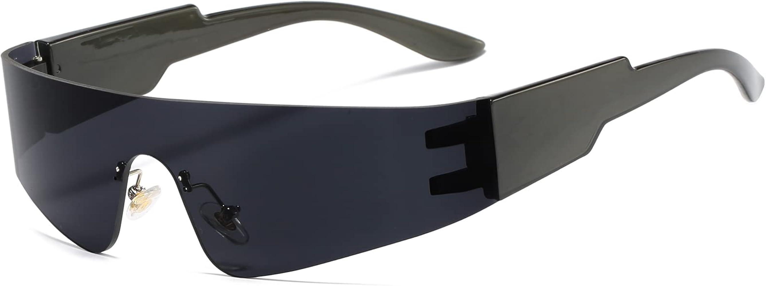 Trendy Rimless Futuristic Wrap Around Sunglasses Women Men,UV400 Cyberpunk Visor Sunglasses Shades F | Amazon (US)