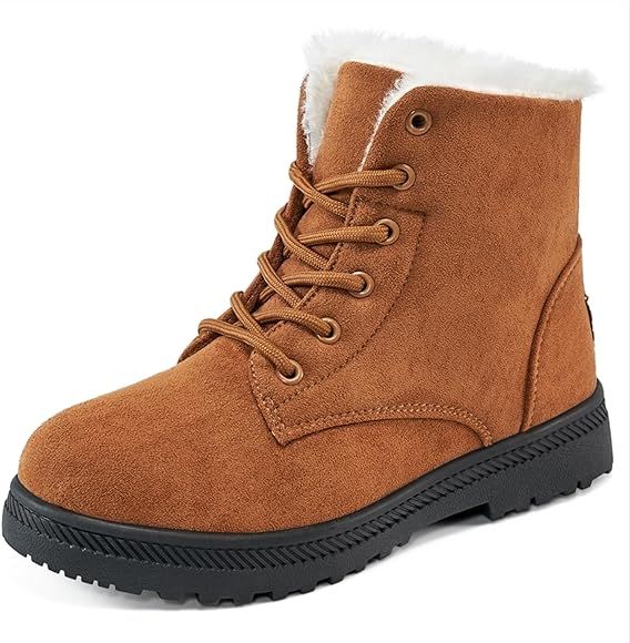 HARENCE Winter Snow Boots for Women: Warm Fur Lined Ankle Booties Lace Up Slip on Outdoor Walking Womens Boots | Amazon (US)