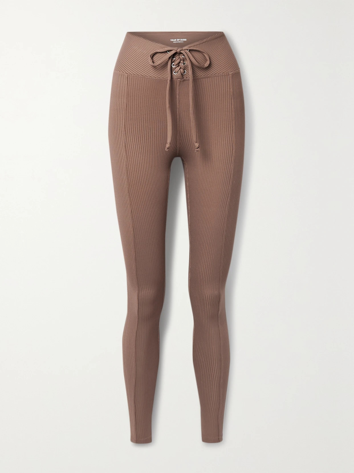 Year of Ours - Lace-up Ribbed Stretch-jersey Leggings - Brown | NET-A-PORTER (US)