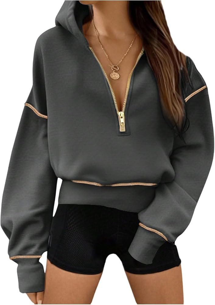 SweatyRocks Zip Up Hoodies for Women 2025 Fall Fashion Pullover Sweatshirt Thermal Lined Tops | Amazon (US)
