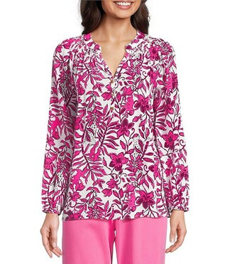Lilly Pulitzer Coordinating Elsa Elderflower Print V-Neck Bracelet Sleeve Top | Dillard's | Dillard's