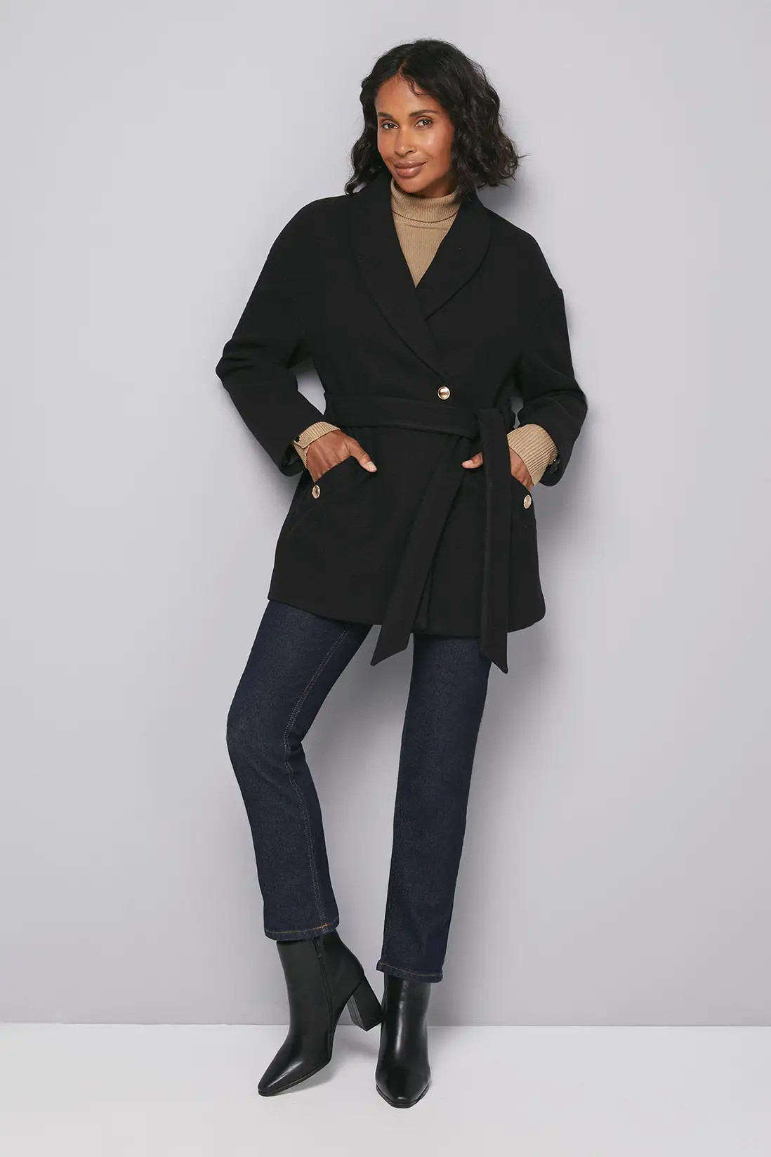 Jackets & Coats | Belted Shawl Collar Coat | Wallis | Debenhams UK