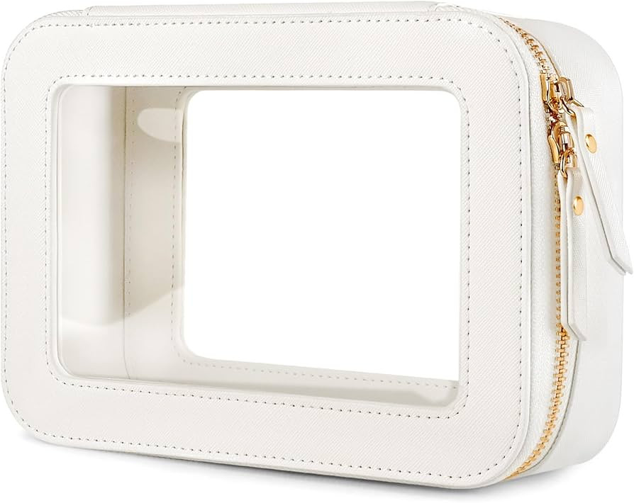 Clear Makeup Bag, Travel Toiletry Organizer with Zipper, Portable Leather Cosmetic Case with Hand... | Amazon (US)