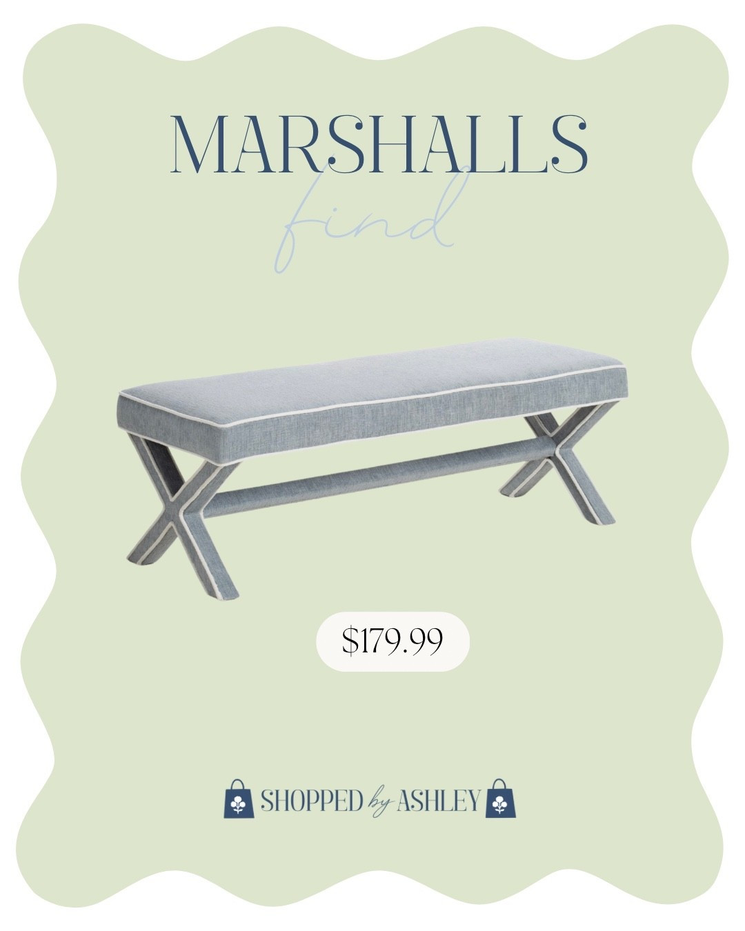 New at @Marshalls 😍

Blue x bench, blue bench, end of bed bench, Grandmillennial home, Grandmillennial decor, HomeGoods find

#LTKHome