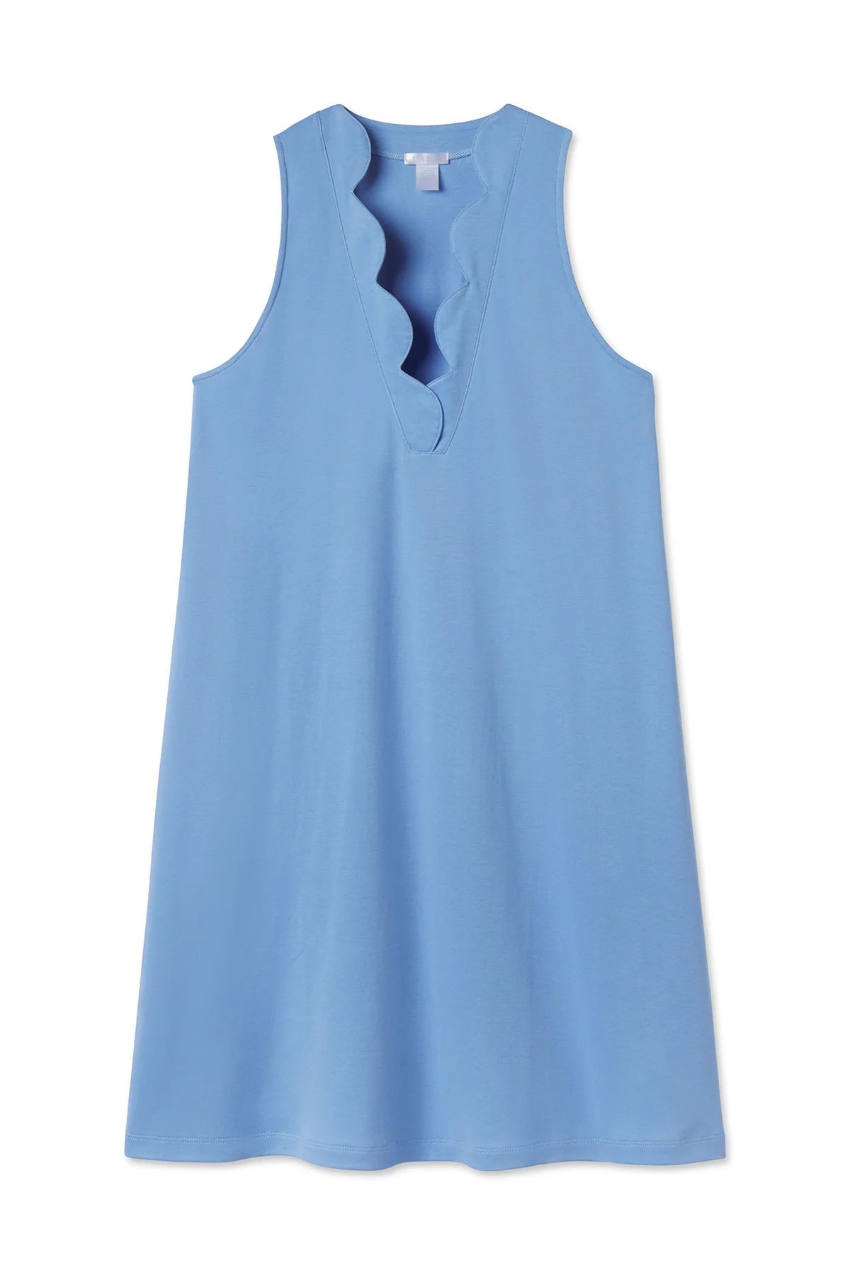 Pima Scallop Tank Gown in Baltic Blue | Lake Pajamas