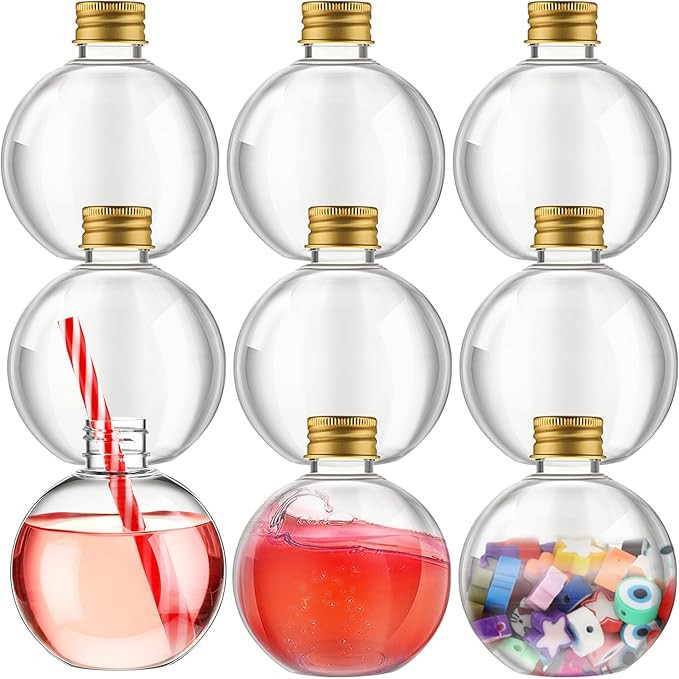 Jinei 9 Sets 8 oz Spherical Plastic Potion Bottles Clear Cocktail Ornament Cups with Funnels Ball... | Amazon (US)