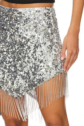 Riley Embellished Fringe Mini Skirt in Disco Silver | Revolve Clothing (Global)