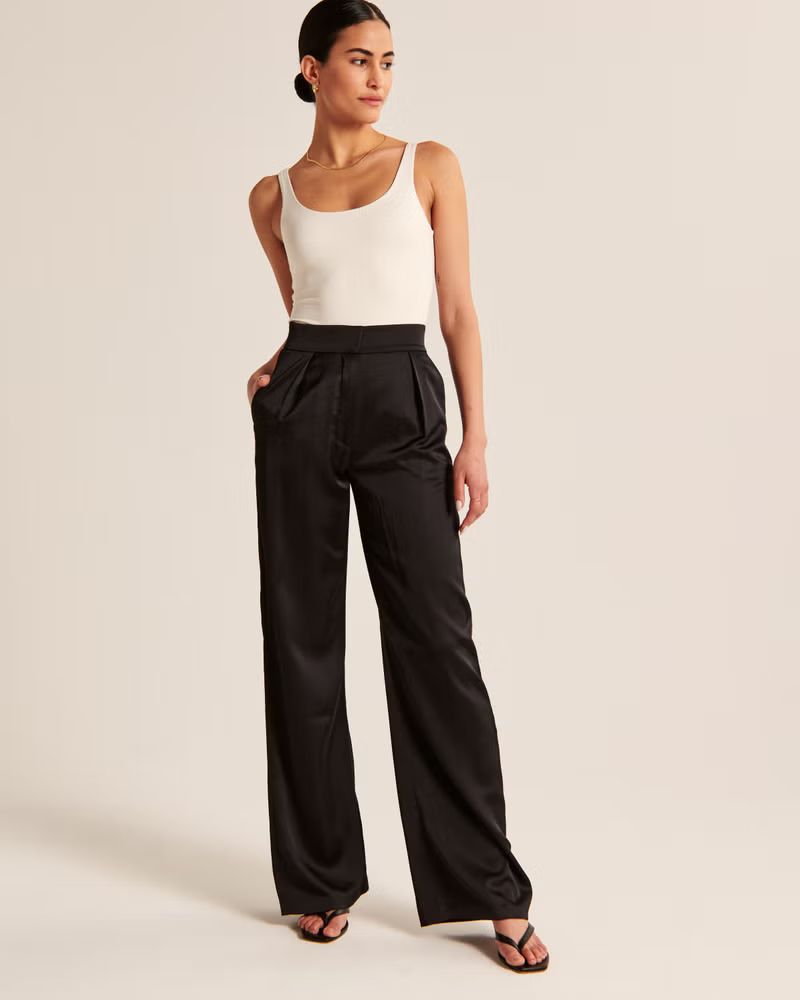 Tailored Satin Wide Leg Pant | Abercrombie & Fitch (US)
