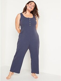 Sleeveless Cropped Rib-Knit Henley Lounge Jumpsuit for Women | Old Navy (US)