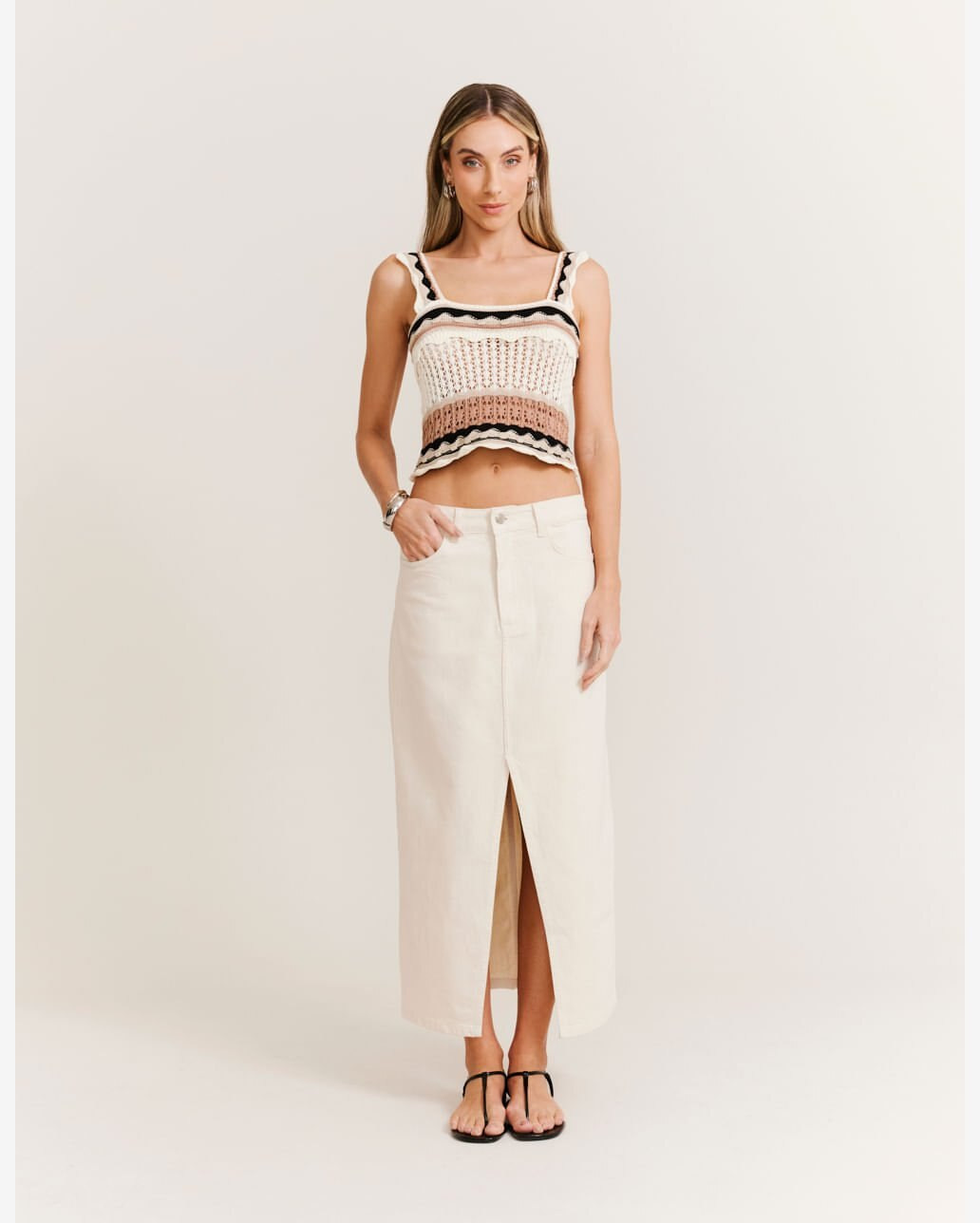 Saia Sarja Reta Fenda Frontal - Off White | Riachuelo (BR)