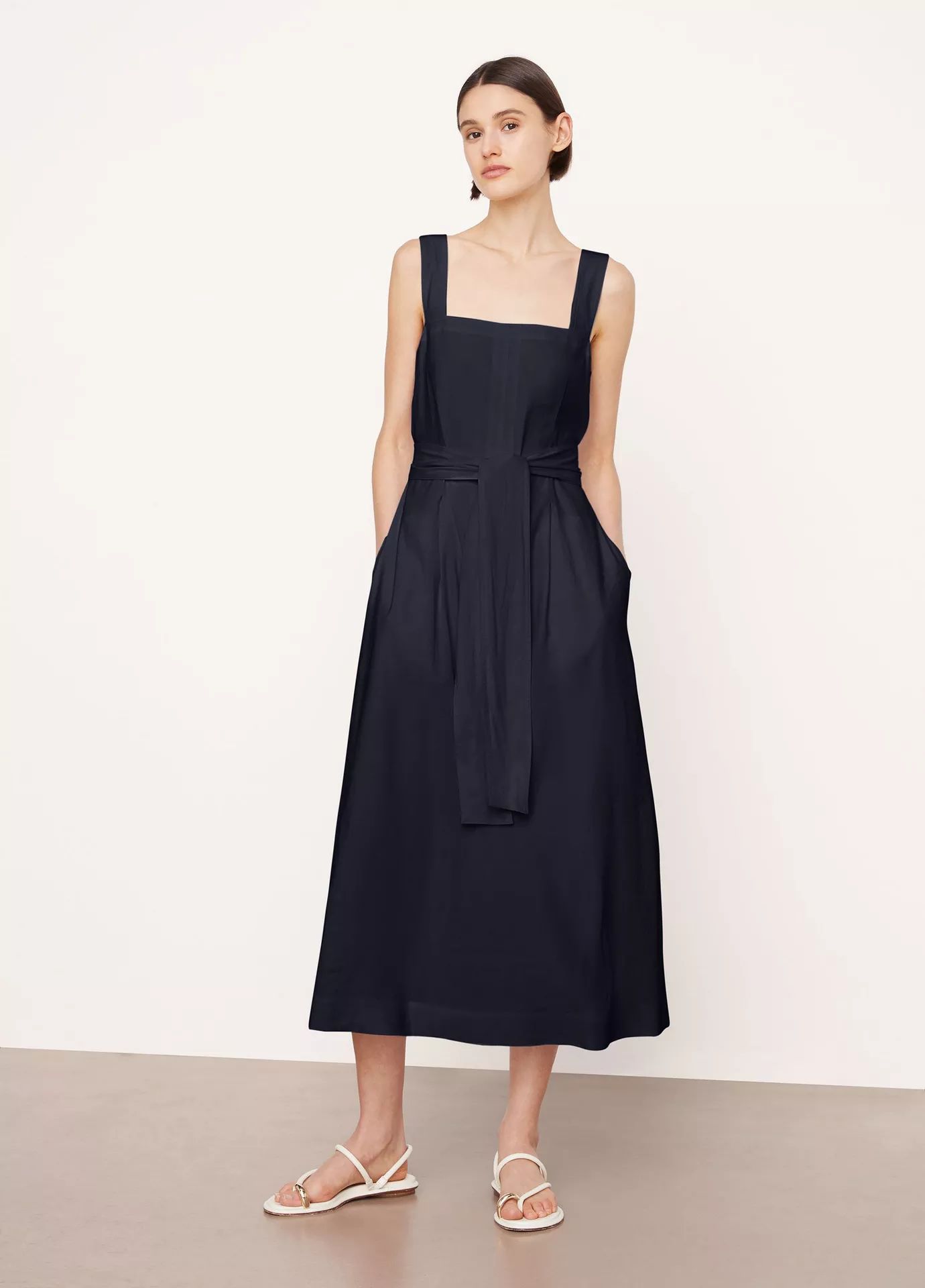 Linen-Blend Square-Neck Midi Dress | Vince LLC
