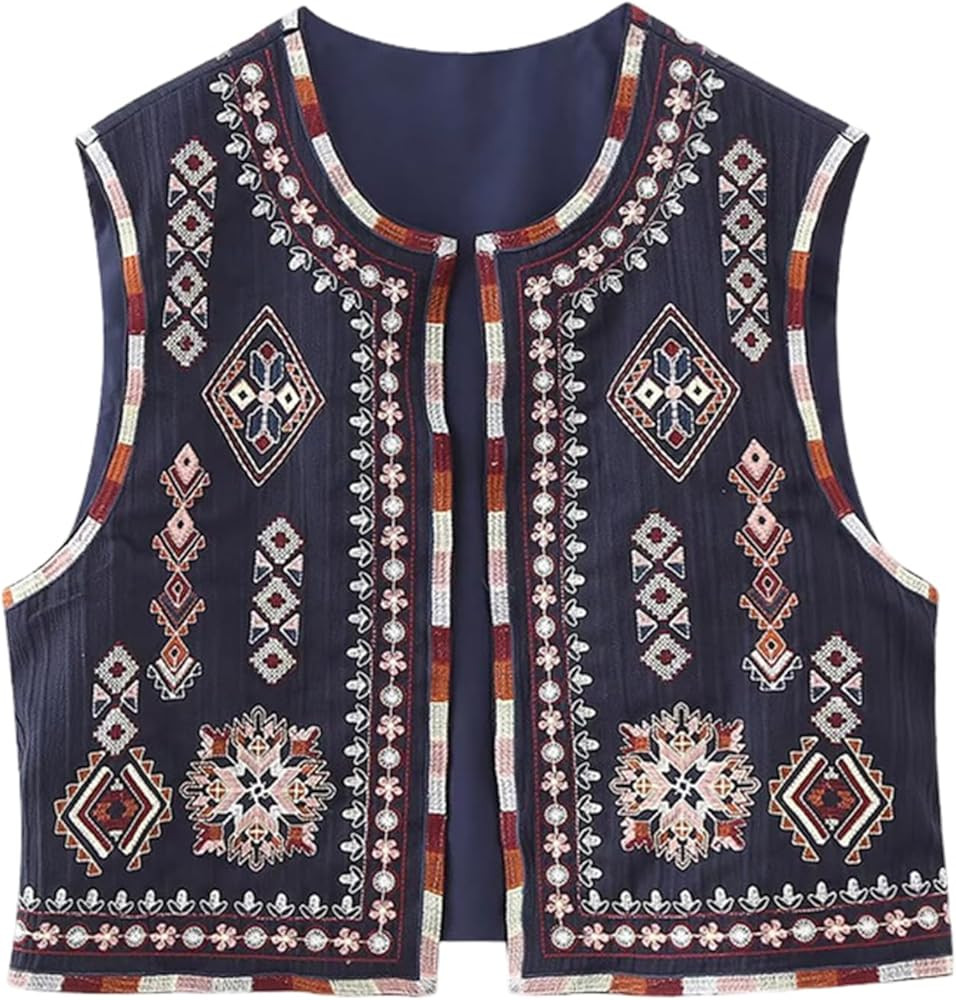 Yimoon Women's Vintage Floral Embroidered Vest Boho Casual Open Front Sleeveless Cardigan Waistco... | Amazon (US)