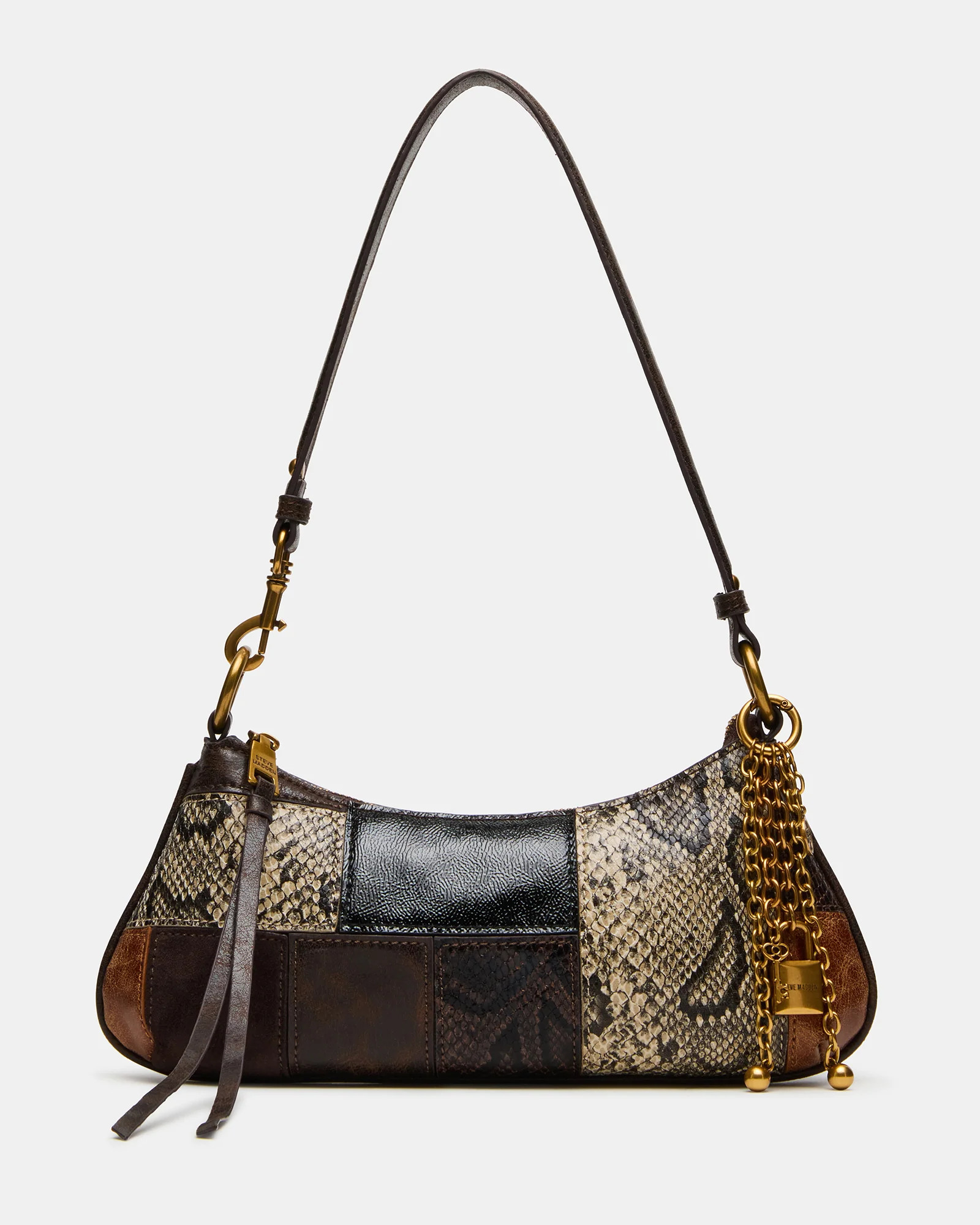 IRINA Patchwork Brown Multi Charms Shoulder Bag | Steve Madden (US)