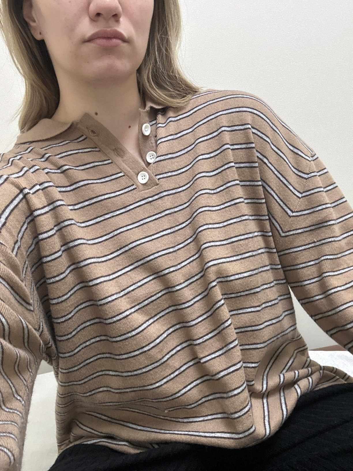 Oversized Striped Sweater for Women Collared Long Sleeve Preppy Polo Sweater Vintage Aesthetic Kn... | Amazon (US)