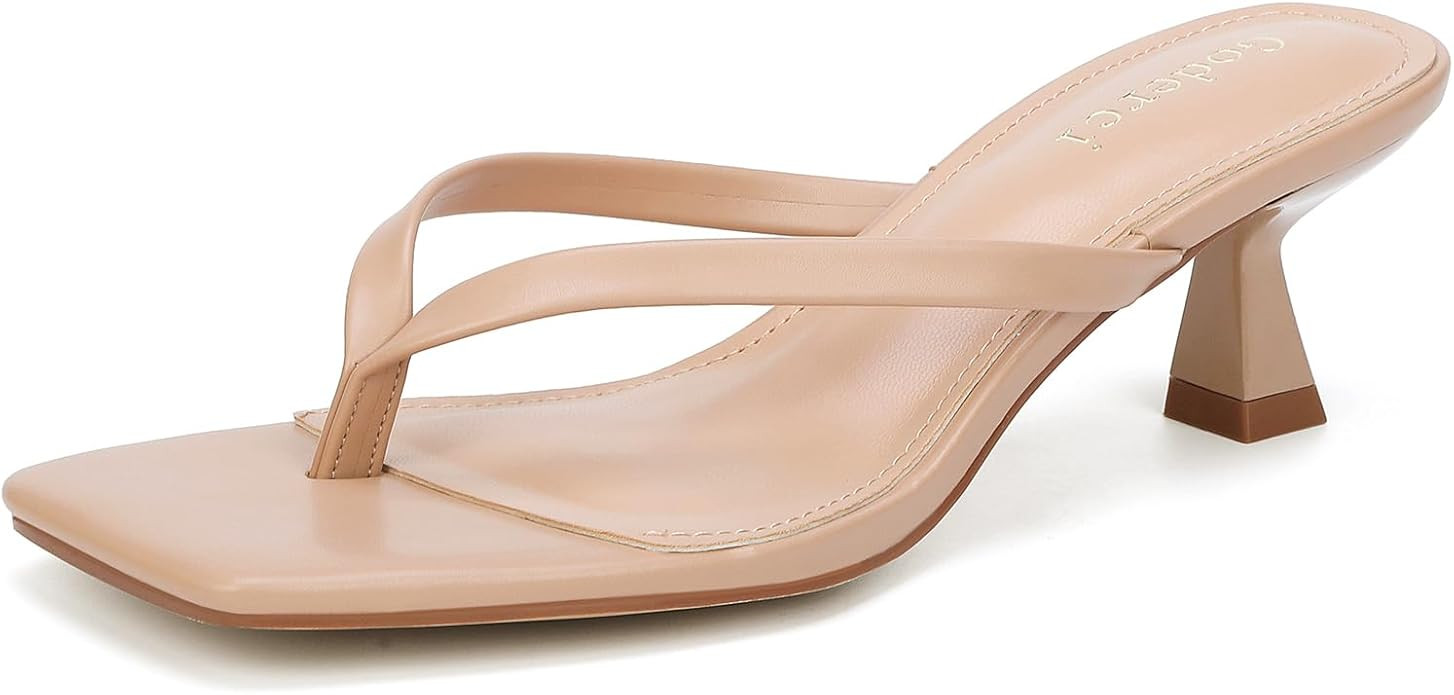 Kitten Flip Flop Thong Low Heels for Women Square Open Toe Slip On Heeled Sandals | Amazon (US)