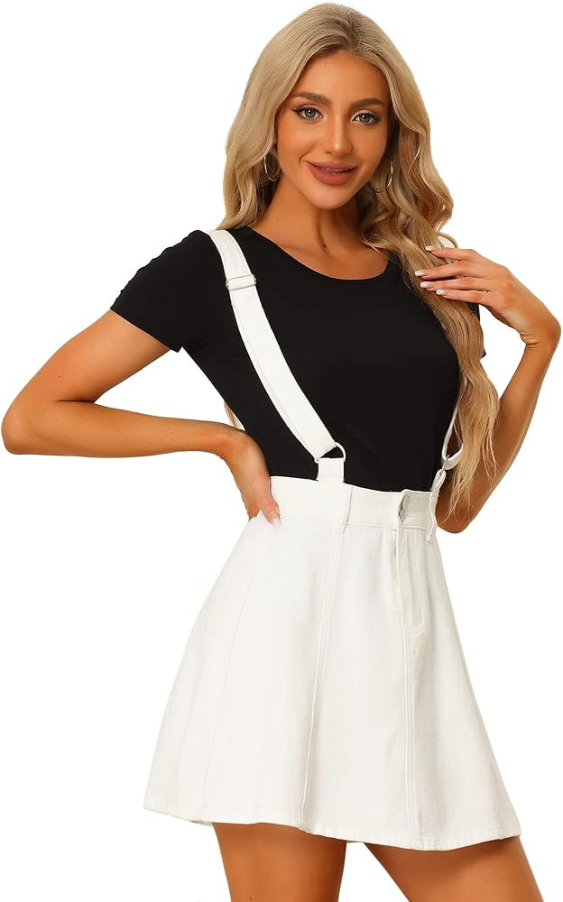 Allegra K Women's Denim Skirt Overall Adjustable Strap Braces Mini Suspender Washed Jean Skirts | Amazon (US)