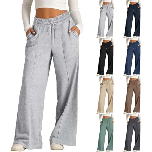 Grey Sweatpants For Women,Womens Joggers With Pockets,Women'S Sweatpants With Pockets,Heavyweight Sweatpants,Womens Sweatpants Wide Leg,Cotton Sweatpants,Stacked Sweatpants Women,Woman Sweatpants Grey | Amazon (US)