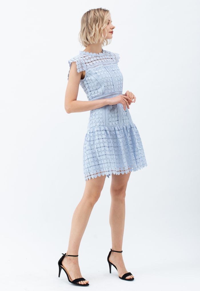 Full of Heart Crochet Sleeveless Dress in Blue | Chicwish