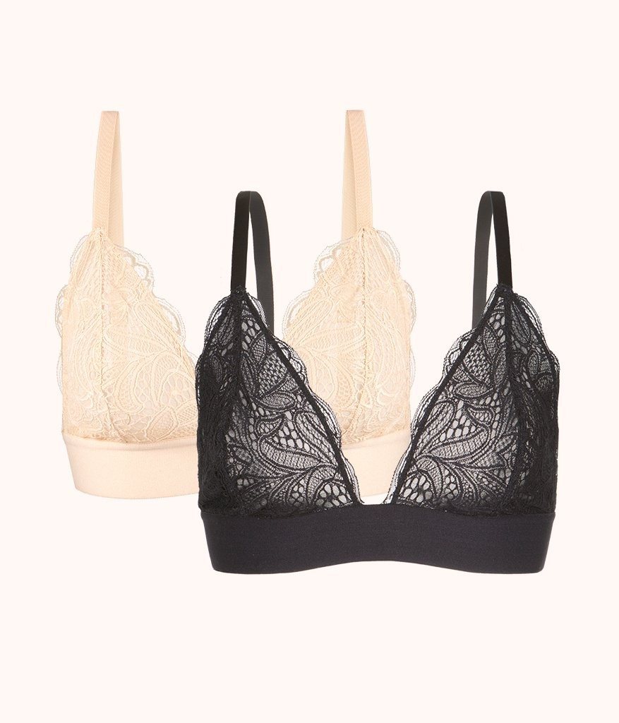 The Long-Lined Lace Bralette Bundle: Jet Black/Toasted Almond | LIVELY