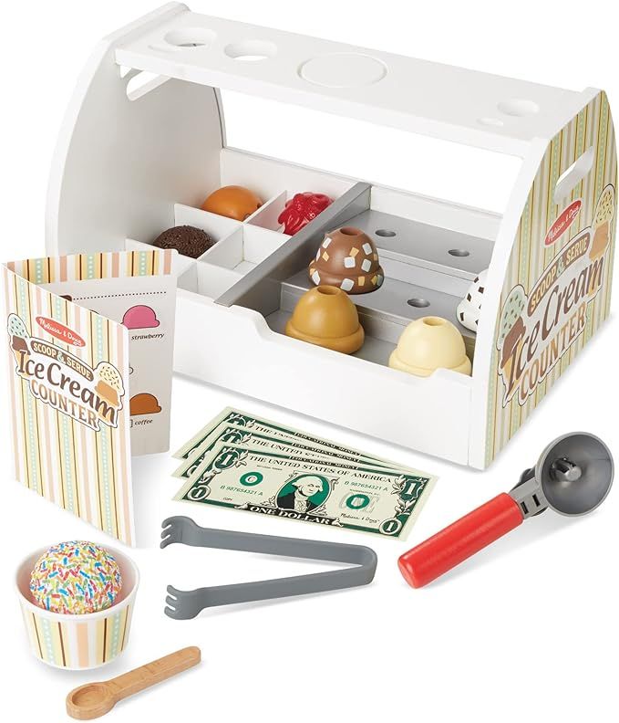 Amazon.com: Melissa & Doug Wooden Scoop and Serve Ice Cream Counter (28 pcs) - Play Food and Acce... | Amazon (US)
