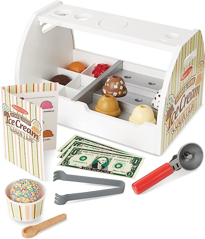 Melissa & Doug Wooden Scoop and Serve Ice Cream Counter (28 pcs) - Play Food and Accessories - Pr... | Amazon (US)