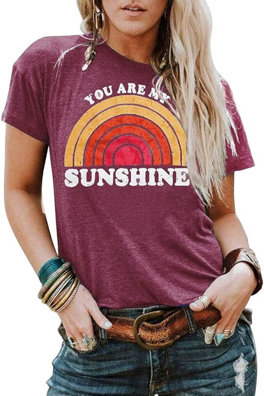 Kaislandy Womens You are My Sunshine T Shirt Short Sleeve Printed Graphic Tees Casual Summer O Ne... | Amazon (US)